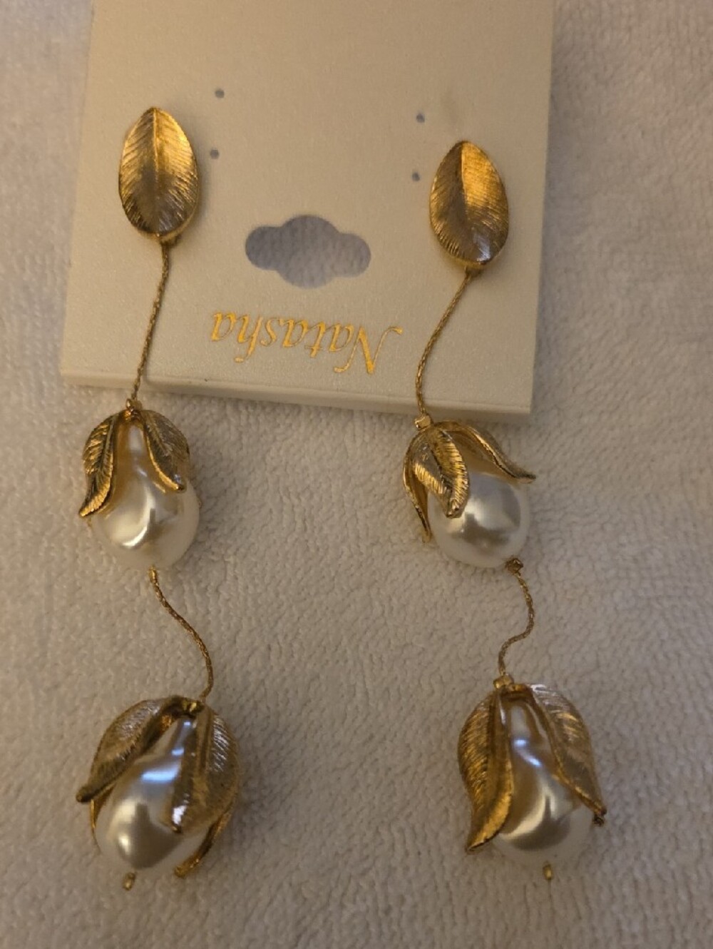 Natasha Couture Gold and Pearl Drop Earrings
